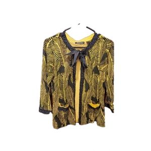 Whimsigoth Dark Fairy Y2k Open Beaded Cardigan Leaf Print 80% Silk Medium Artsy